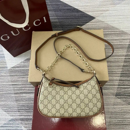 Gucci 847447 GG Emblem small shoulder bag Beige and dark brown
