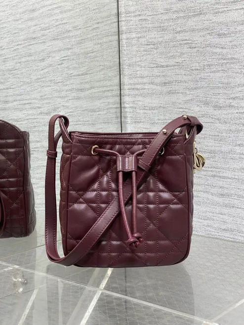 Dior Small D-Motion Bag Macrocannage Lambskin M2851 Wine Red