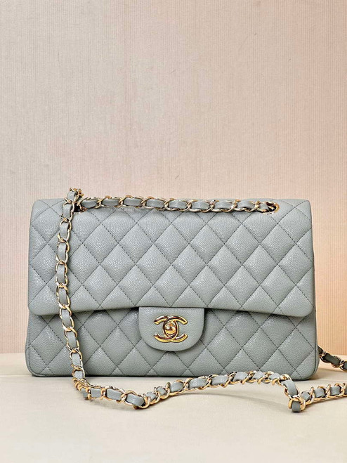 Chanel A01112 Flap Classic 11.12 Handbag Calfskin & Gold-Tone Metal Gray