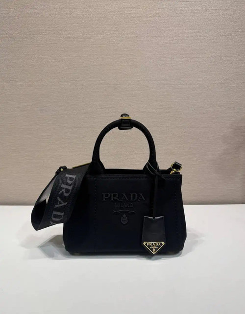 Prada 1BA038 Jardinière cotton canvas mini handbag black