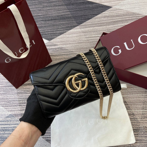 Gucci 837745 GG Marmont Wallet On Chain Black