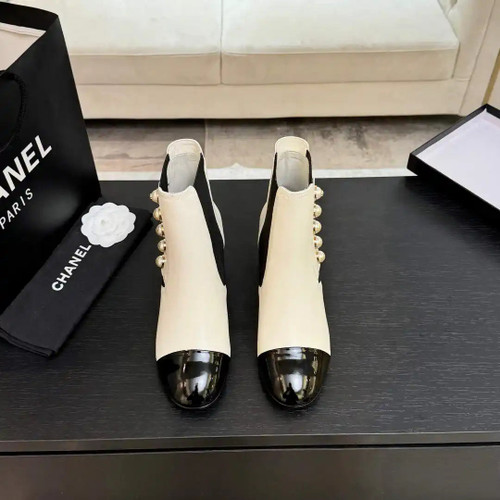 Chanel G46755 Short Boots Stretch Lambskin & Pearl C90330