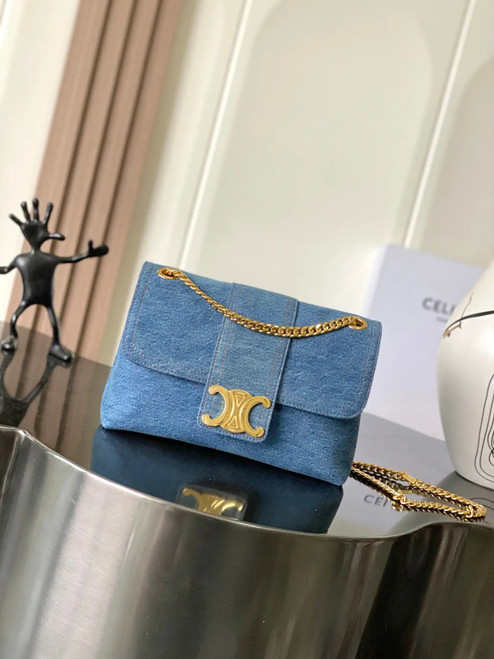 Celine 115853 Medium Celine Victoire Bag In Denim blue canvas