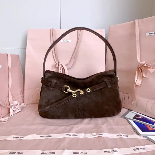 MiuMiu 5BC182 Aventure Sued leather Small bag Dark Brown