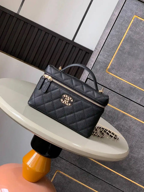 Chanel AP4407 Vanity with Chain Grained Calfskin Black