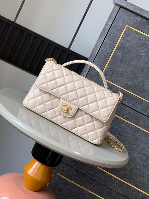 Chanel 25P AS5356 Meduim Flap Bag With Top Handle Apricot Lambskin
