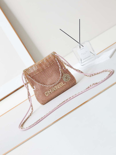 Chanel AS4894 Mini Handbag 22 bag evening bag Strass & Gold-Tone Metal Light Pink