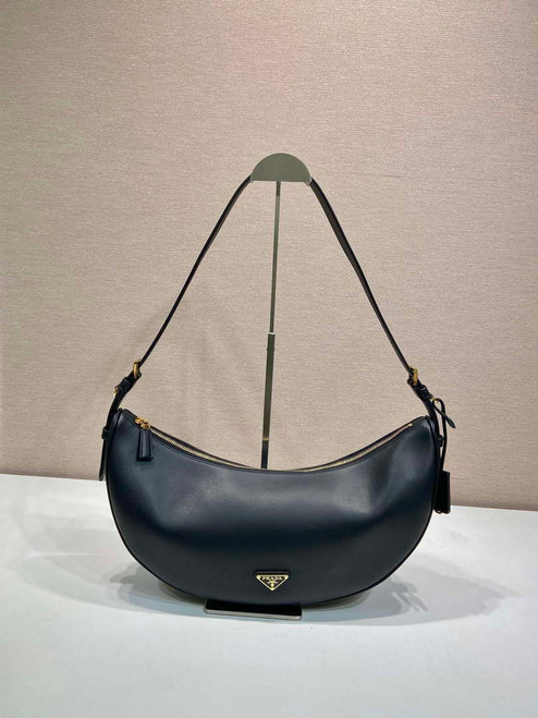 Prada 1BC255 Prada Demi-lune large leather shoulder bag Black