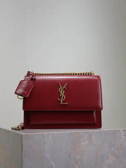 YSL 442906 SUNSET MEDIUM IN Wine Red SMOOTH LEATHER