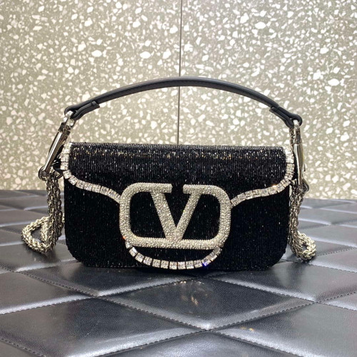 Valentino V3WCRYSTALSILVER Valentino Locò Foldover Top Small Shoulder Bag Black