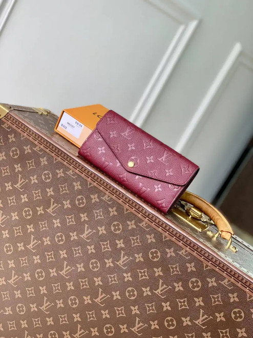 Louis Vuitton LV M82257 Sarah Wallet Monogram Empreinte Leather Wine Red