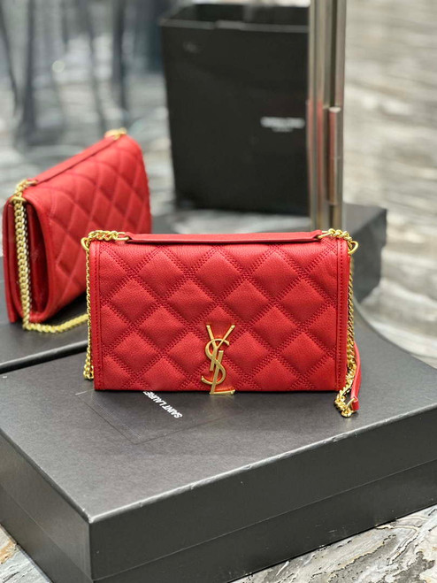 YSL 585031 Saint Laurent Becky Chain Shoulder Bag Leather Red
