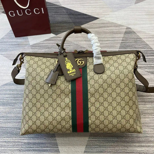 Gucci 834469 Gucci Savoy medium duffle bag beige and dark brown fabric