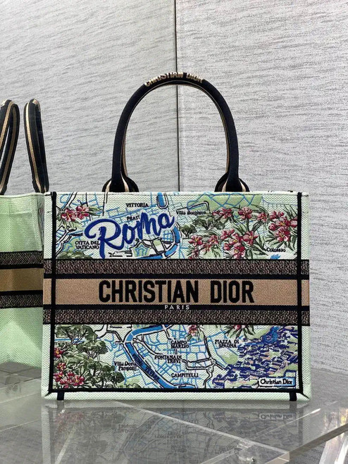 Dior M1296 Souvenir Medium Dior Book Tote Natural Raffia and Multicolor Embroidered M9650