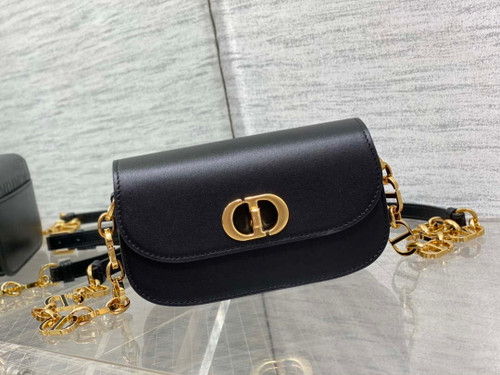 Dior S2350 30 Montaigne Avenue Double Carry East-West Mini Bag Black Ribbed Calfskin