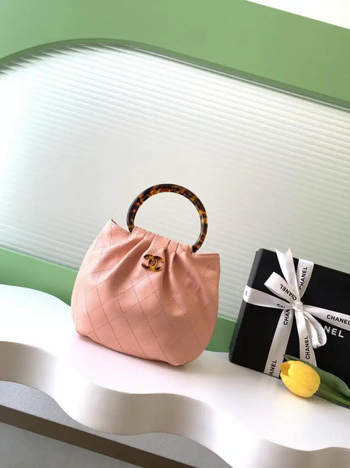 Chanel 26C AS6022 Small Hobo Lambskin Turtoise-Shell Effect Plexi & Gold-Tone Metal Pink