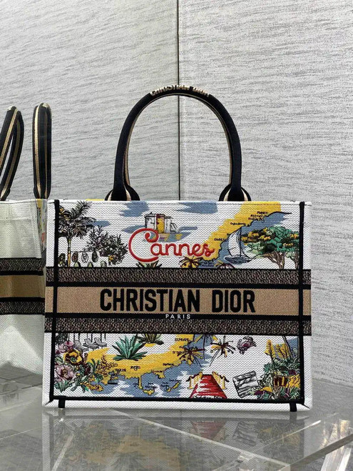 Dior M1296 Souvenir Medium Dior Book Tote Natural Raffia and Multicolor Embroidered M9648