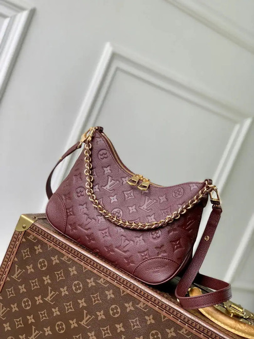 Louis Vuitton LV M25827 Boulogne PM Bag Monogram Empreinte Leather Wine Red