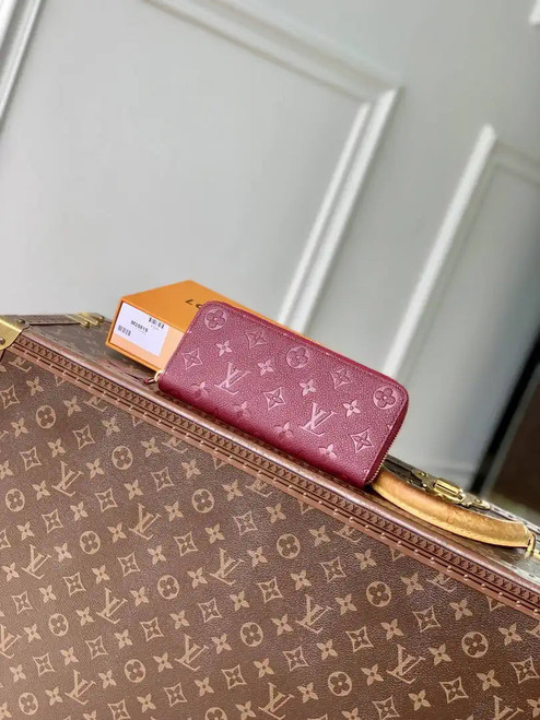 Louis Vuitton LV M25815 Clémence Wallet Monogram Empreinte Leather Wine Red