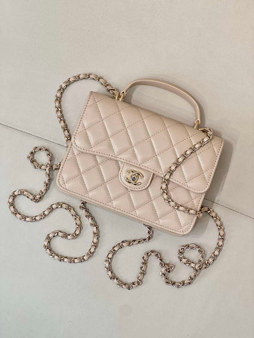 Chanel 25SS Flap Bag Lambskin With Top Handle AS4450 Apricot