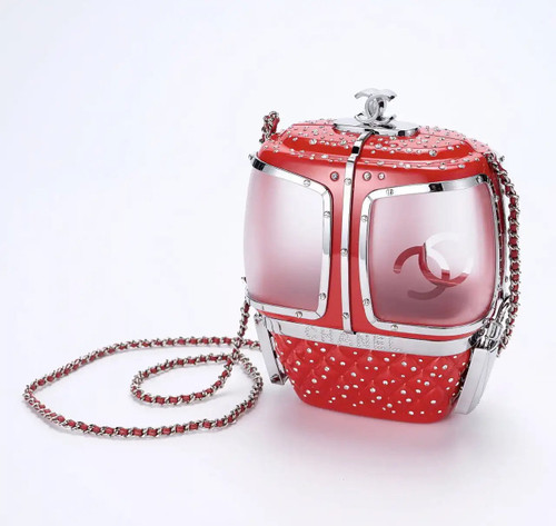 Chanel Resort 2019 Ski Gondola Turquoise Runway Swarovski Minaudière Bag AS1200 Red