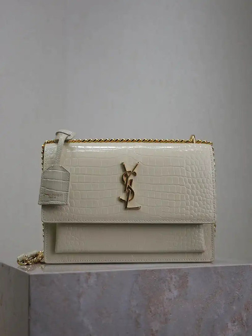 YSL 442906 SUNSET MEDIUM IN White crocodile leather