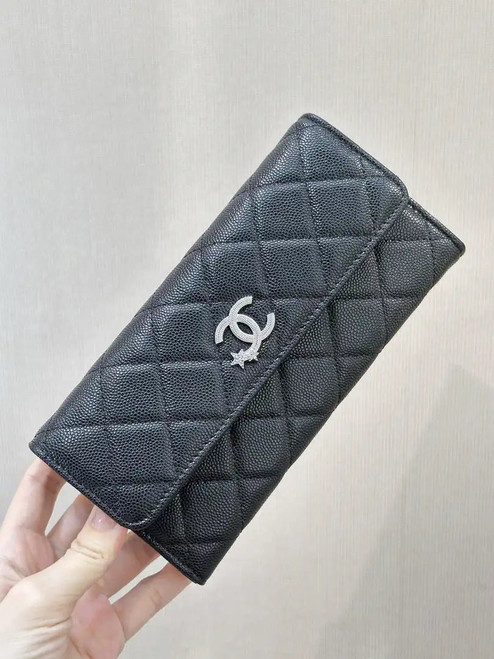 Chanel Long Flap Wallet Grained shiny calfskin AP3724 Black
