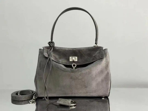 Balenciaga 7897792 Rodeo Handbag Small in Gray Suede aged-Silver