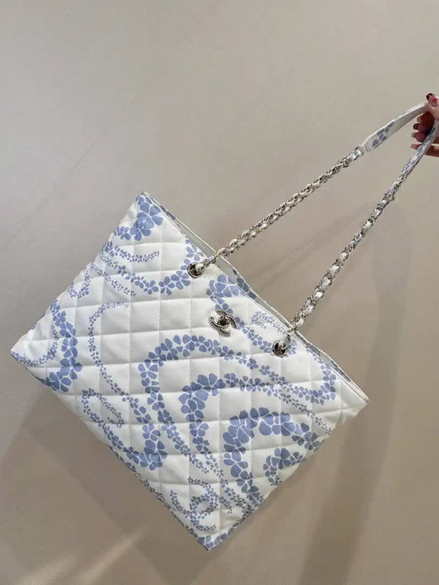 Chanel Beach Fabric Printed Pattern Shopping Bag AS5429 Blue