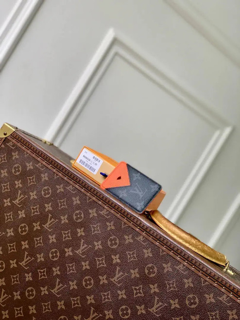 Louis Vuitton LV M26028 Magnetic Card Holder Black Monogram Orange
