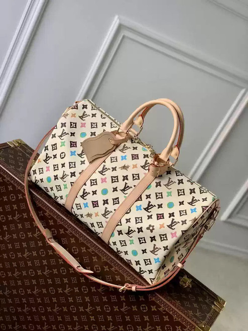 LV M24901 Louis Vuitton Keepall Bandoulière 50 Travel Bag White Multicolor