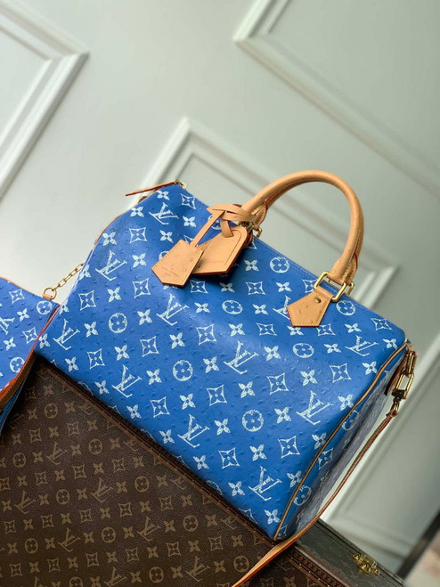 LV M24417 Louis Vuitton Speedy P9 Bandoulière 40 Bag Blue Ostrich Pattern
