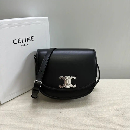 Celine 114453 Medium Besace Triomphe In Supple Natural Calfskin Black