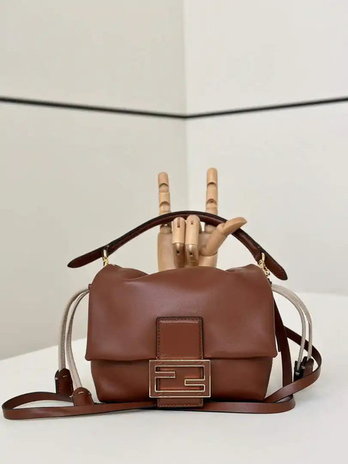 Fendi 8BS105ABVEF0K7E Mamma Baguette Small Brown nappa leather bag 8677S