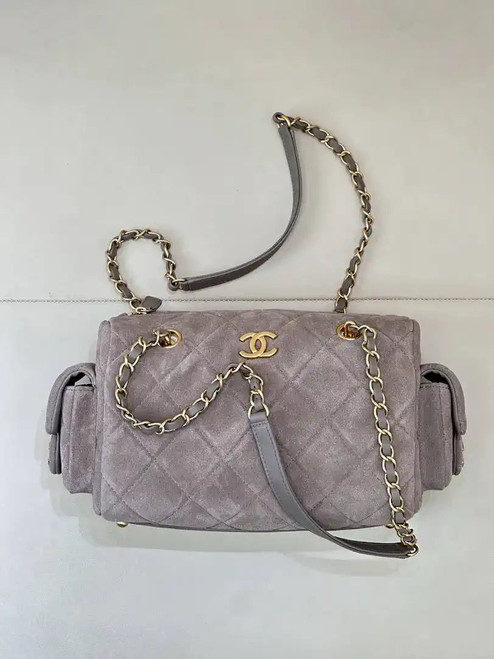 Chanel Small Bowling Bag Suede Leather AS5792 Gray