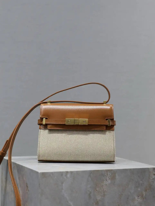 YSL 727766 MINI MANHATTAN IN box Saint Laurent Brown &Canvas