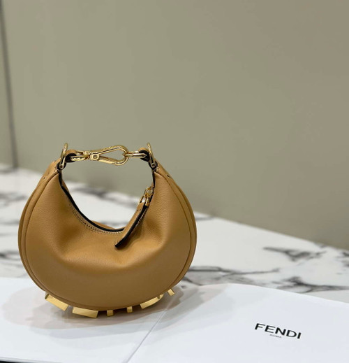 Fendi 7AS089 Nano Fendigraphy Tan Leather Charm 80056S