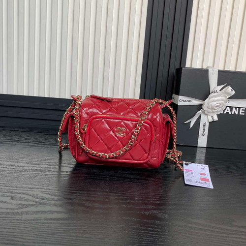 Chanel AS5220 Small Camera Case Bag Shiny Crumpled Lambskin & Gold-Tone Metal Red