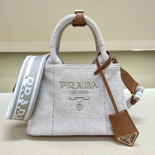Prada 1BA038 Jardinière cotton canvas mini handbag Gray Whtie