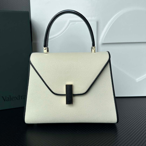Valextra Iside Top Handle Mini Bag WBES0036028 White and Black