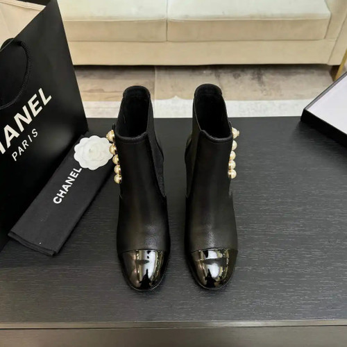 Chanel G46755 Short Boots Stretch Lambskin & Pearl C90332