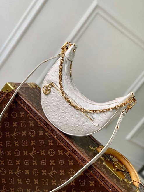 LV N85900 Louis Vuitton Loop Pm Ostrich leather Bag White Pearl