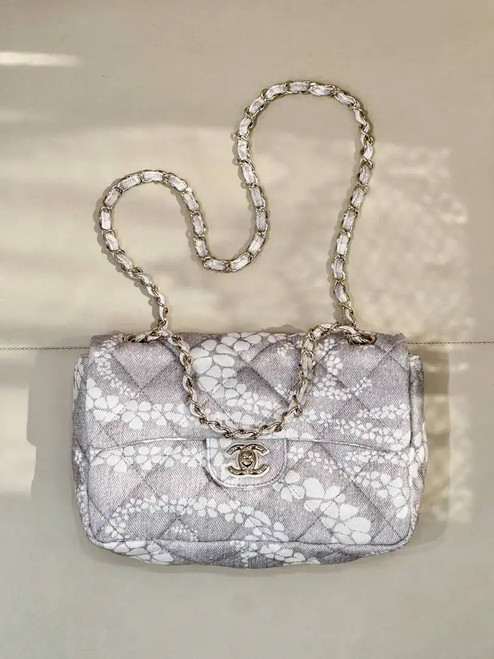 Chanel Beach Fabric Printed Pattern CF Medium Flap Bag AS5430 Gray