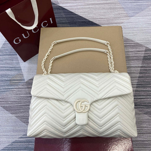 Gucci 850659 GG Marmont Large Shoulder Bag White
