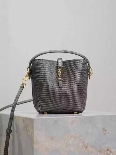 YSL 765870 LE 37 Mini in Dark Green Lambskin leather Lizard pattern