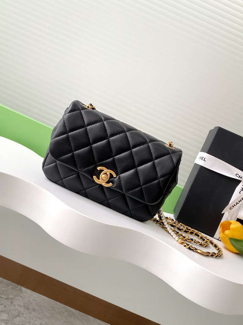 Chanel AS5253 Mini Flap Handbag Lambskin Black