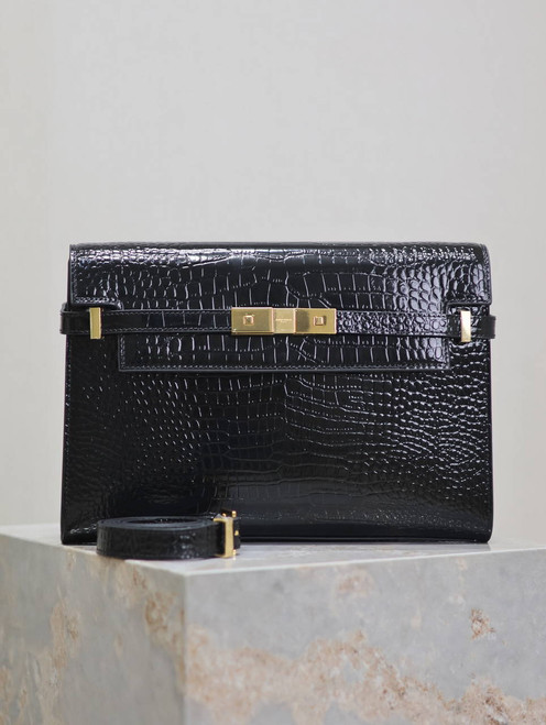 YSL 579271  Manhattan In Box Saint Laurent Crocodile pattern Black