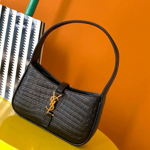 YSL 710318 MINI LE 5 À 7 IN Crocodile LEATHER Black