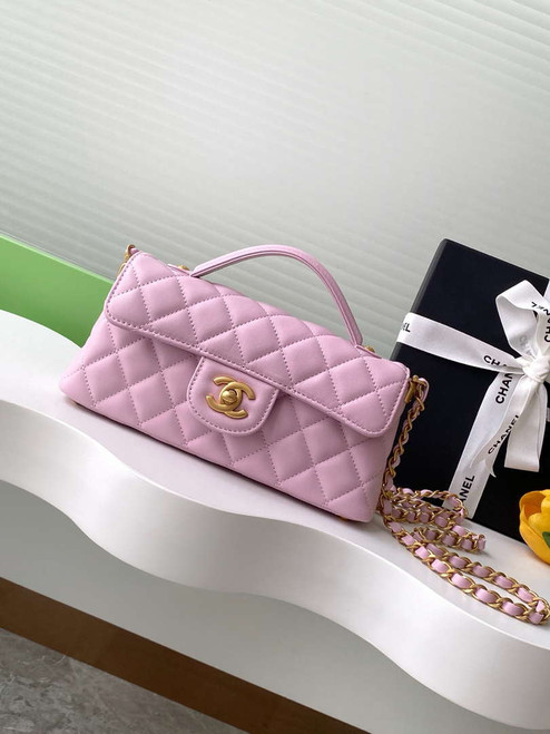 Chanel 25SS AS5354 Mini Flap Bag with Top Handle Lambskin Pink