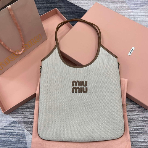 MiuMiu 5BG231 IVY Canvas and Leather Bag Beige/Brandy